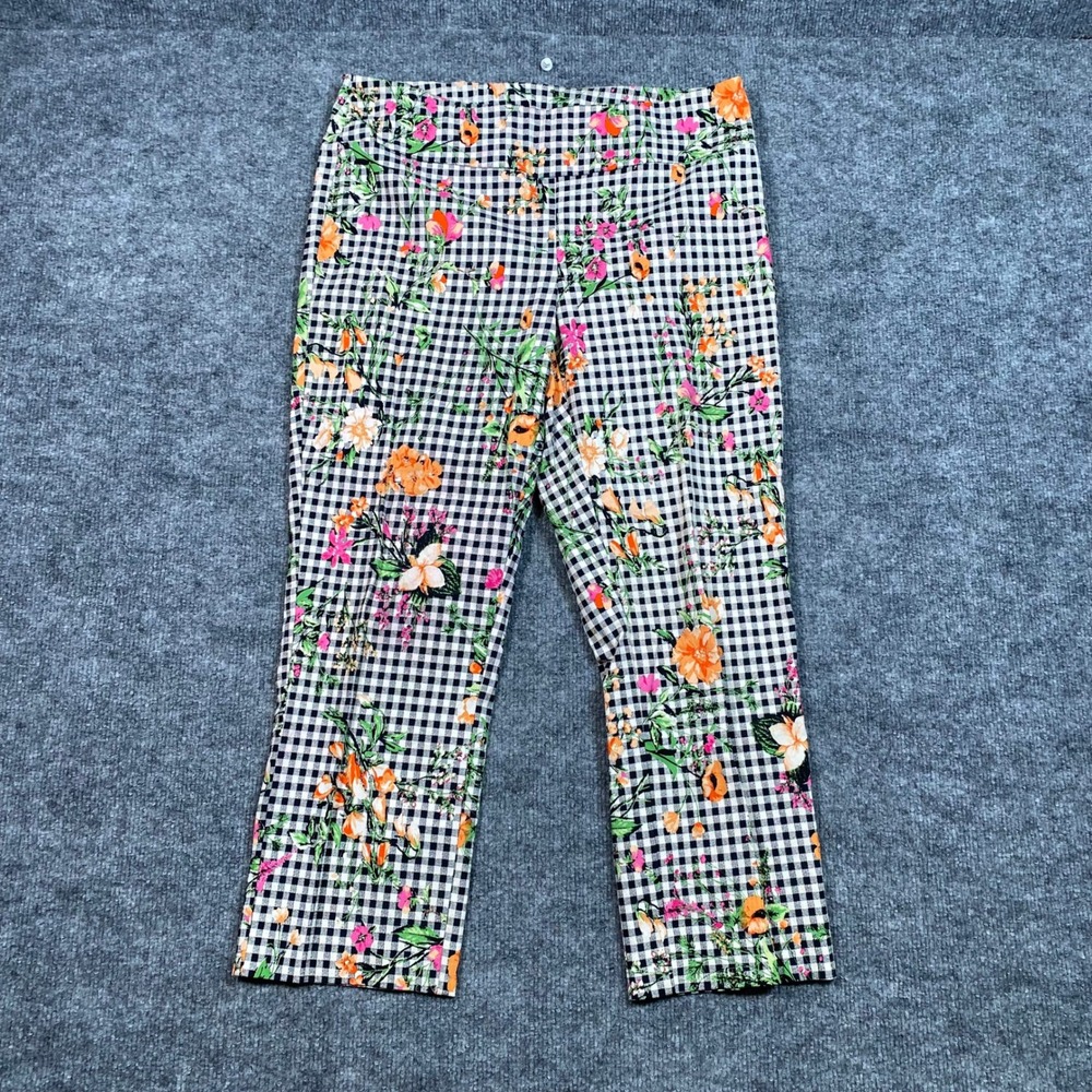 Jules & Leopold Womens Gingham Floral Cropped Pants Black White Picnic Size M - Picture 1 of 8